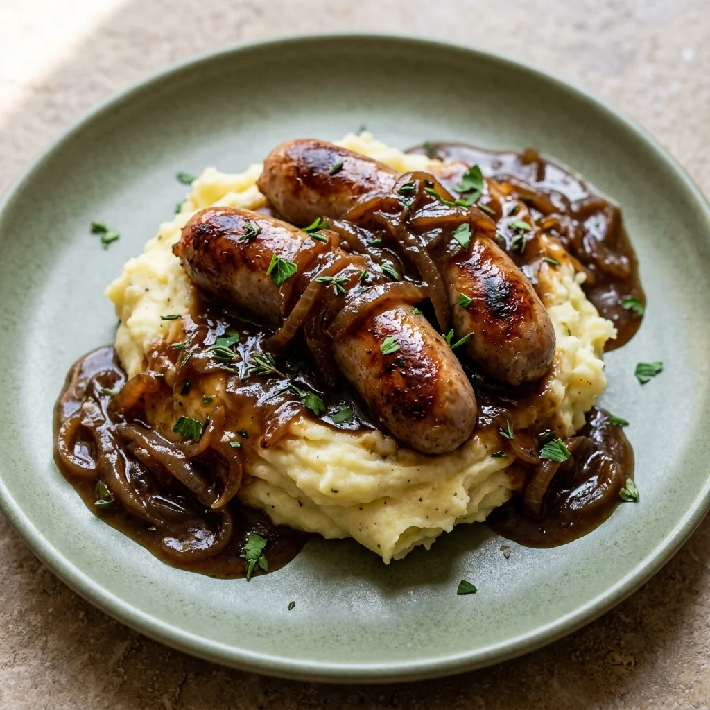 Bangers and Mash with Onion Gravy