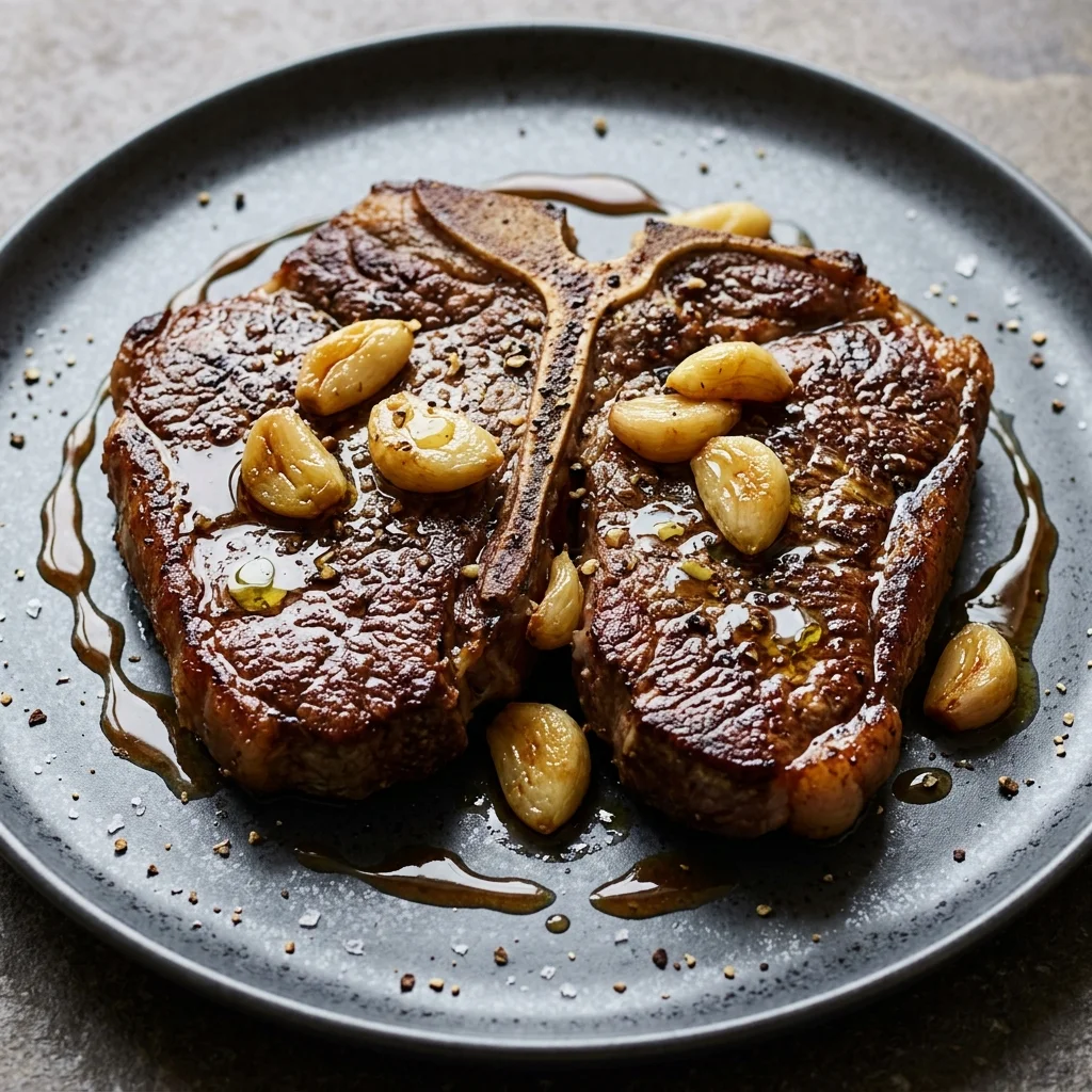 T-Bone Steak with Garlic Confit