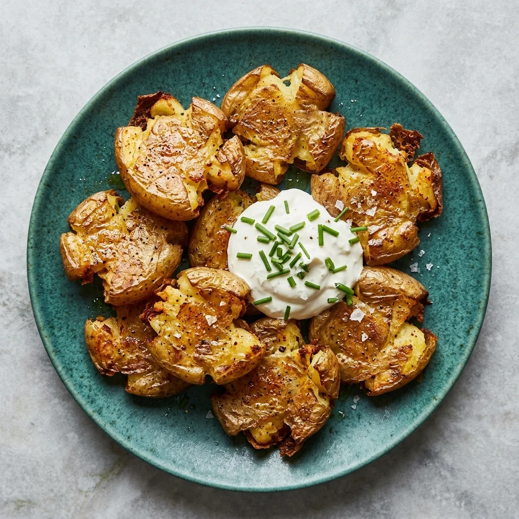 Crispy Smashed Potatoes with Sour Cream
