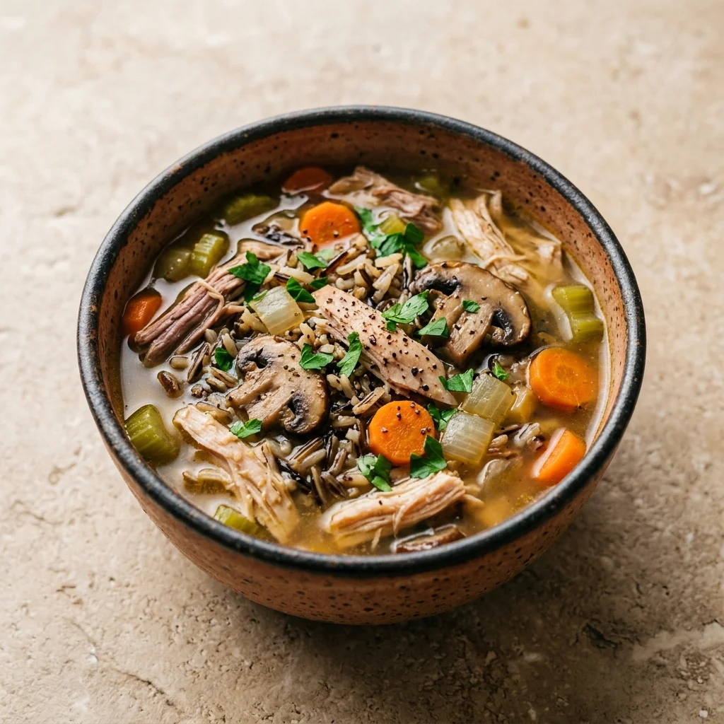 Turkey Soup with Wild Rice and Mushrooms