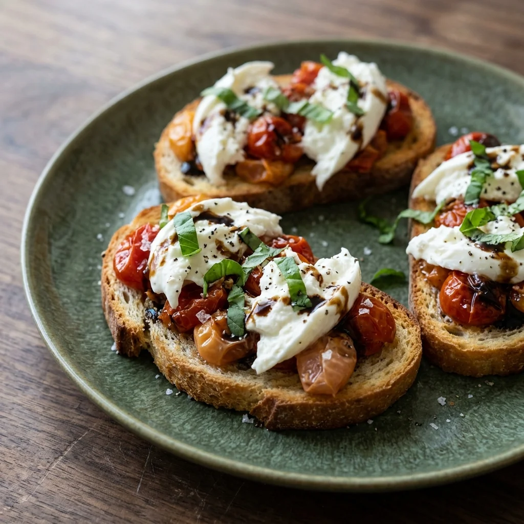 Gluten Free Burrata Bruschetta with Roasted Tomatoes