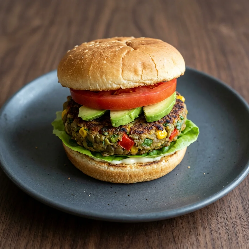 Vegan Loaded Lentil Burger