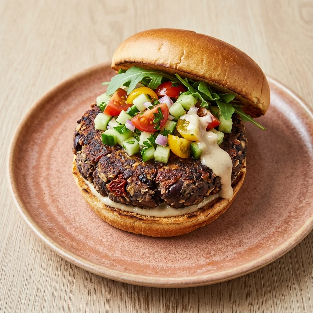 Vegan Zesty Greek Black Bean Burger