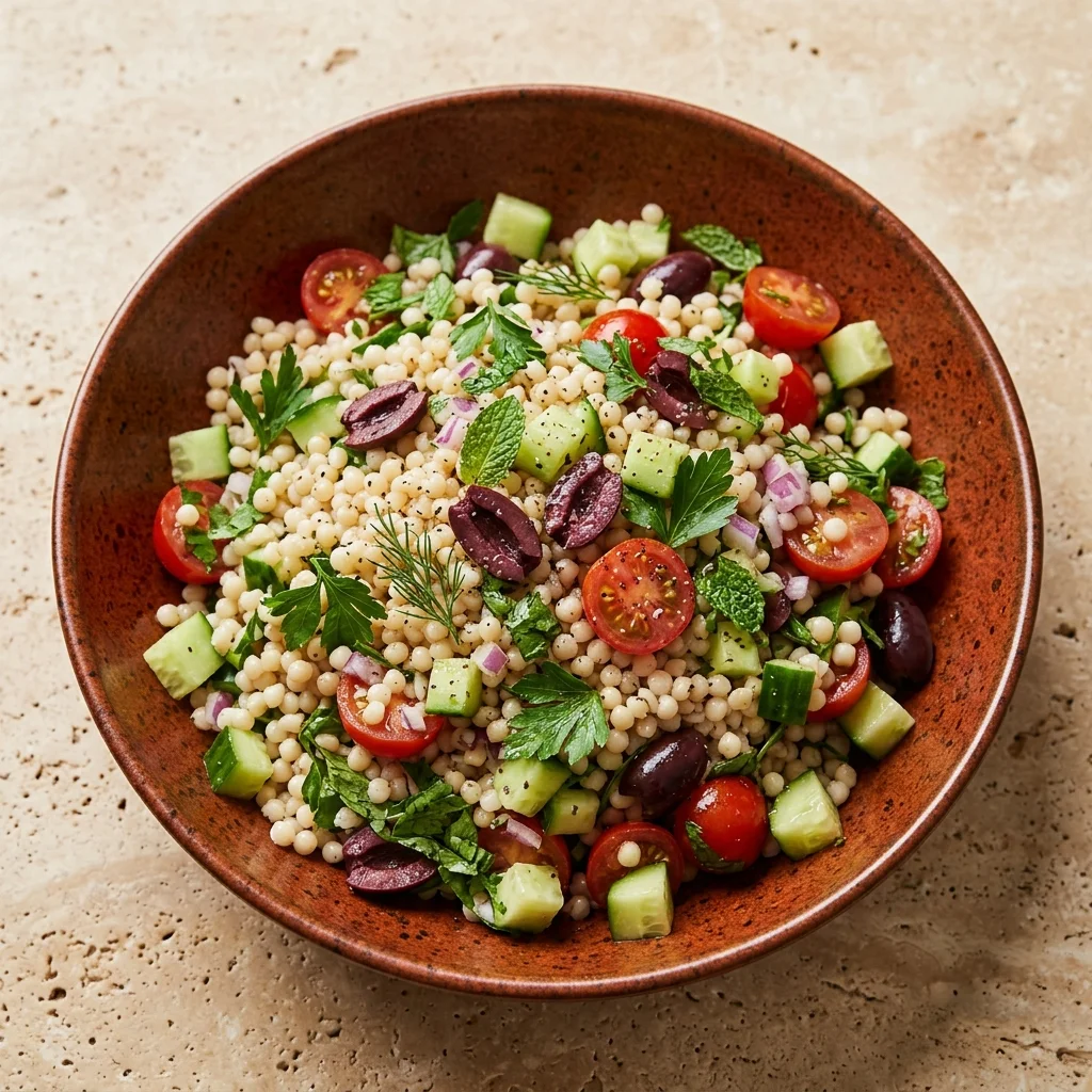 Vegan Pearl Couscous Salad with Lemon Vinaigrette and Herbs