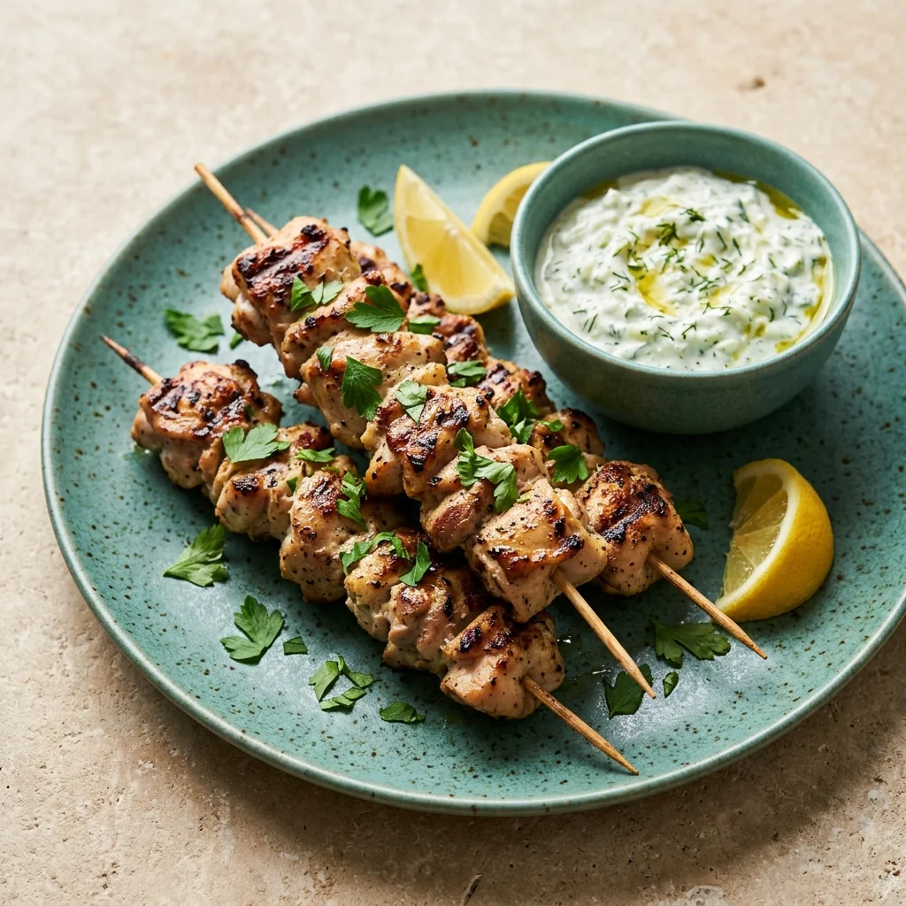 Chicken Souvlaki Skewers with Tzatziki