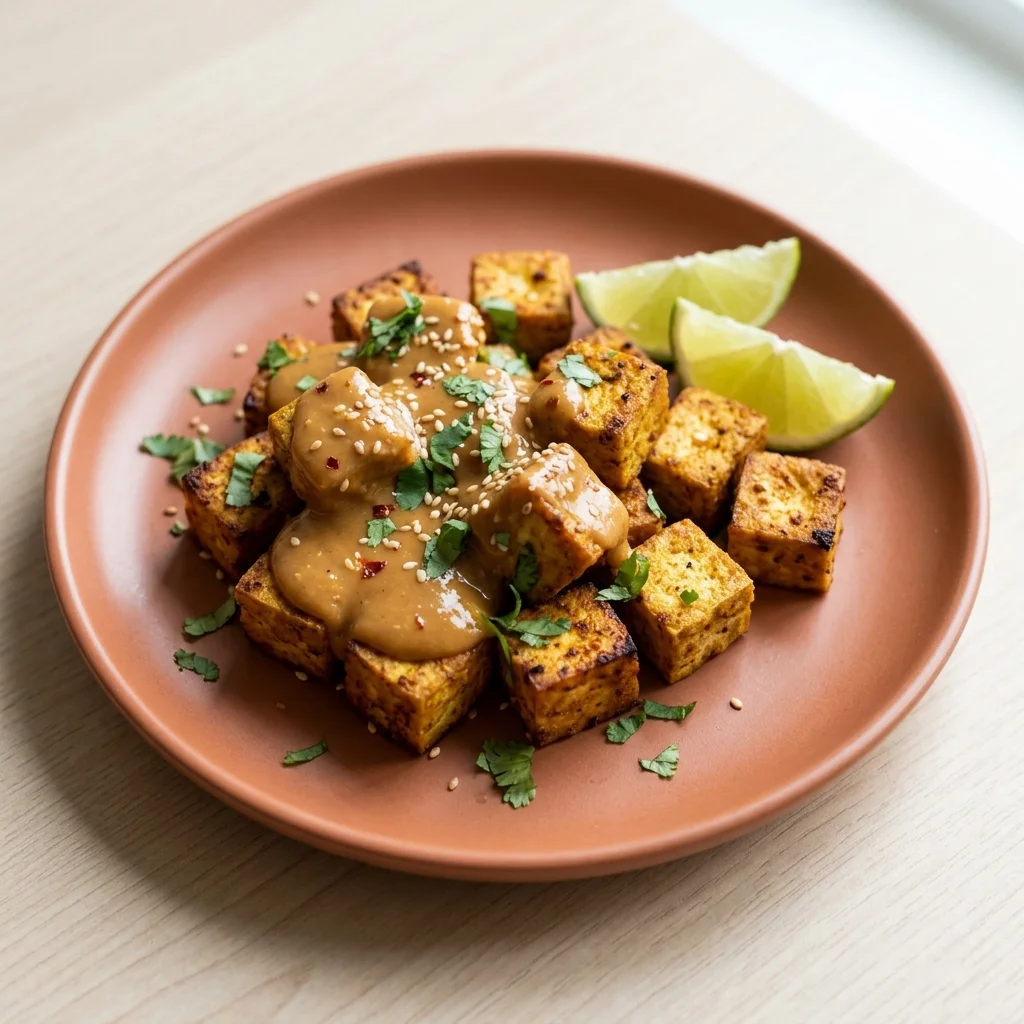 Crispy Baked Tofu with Peanut Sauce