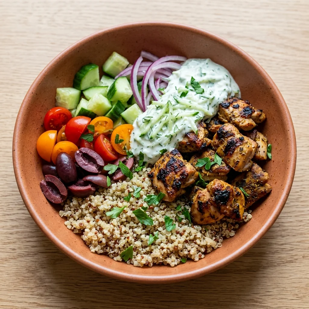 Grilled Chicken Souvlaki Bowl with Tzatziki