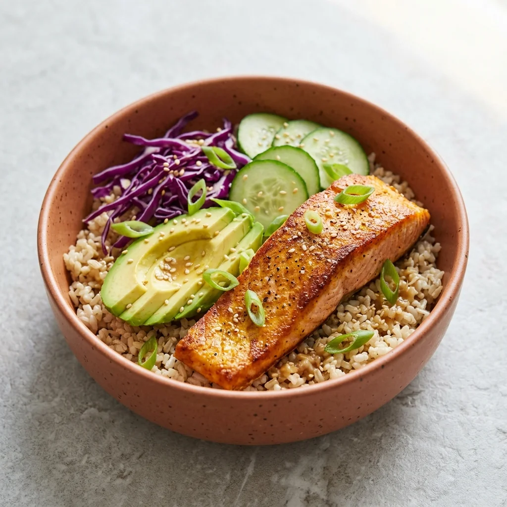 Salmon Avocado Brown Rice Bowl