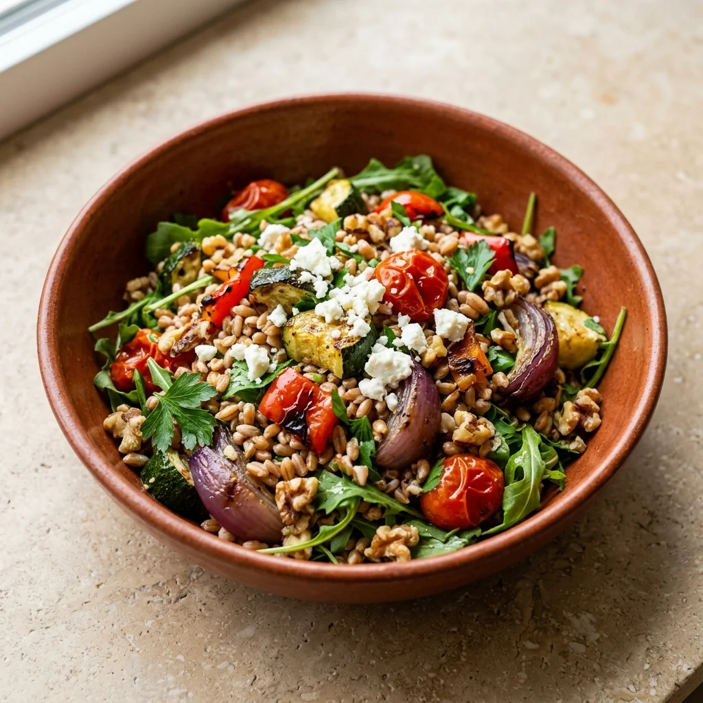 Farro Salad with Roasted Vegetables and Lemon-Herb Dressing
