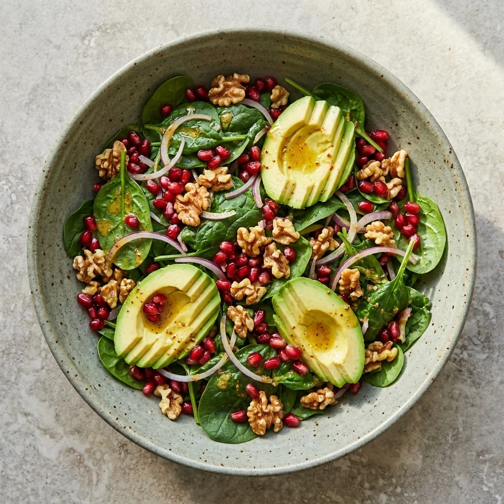 Pomegranate Spinach Salad with Walnuts and Citrus Dressing