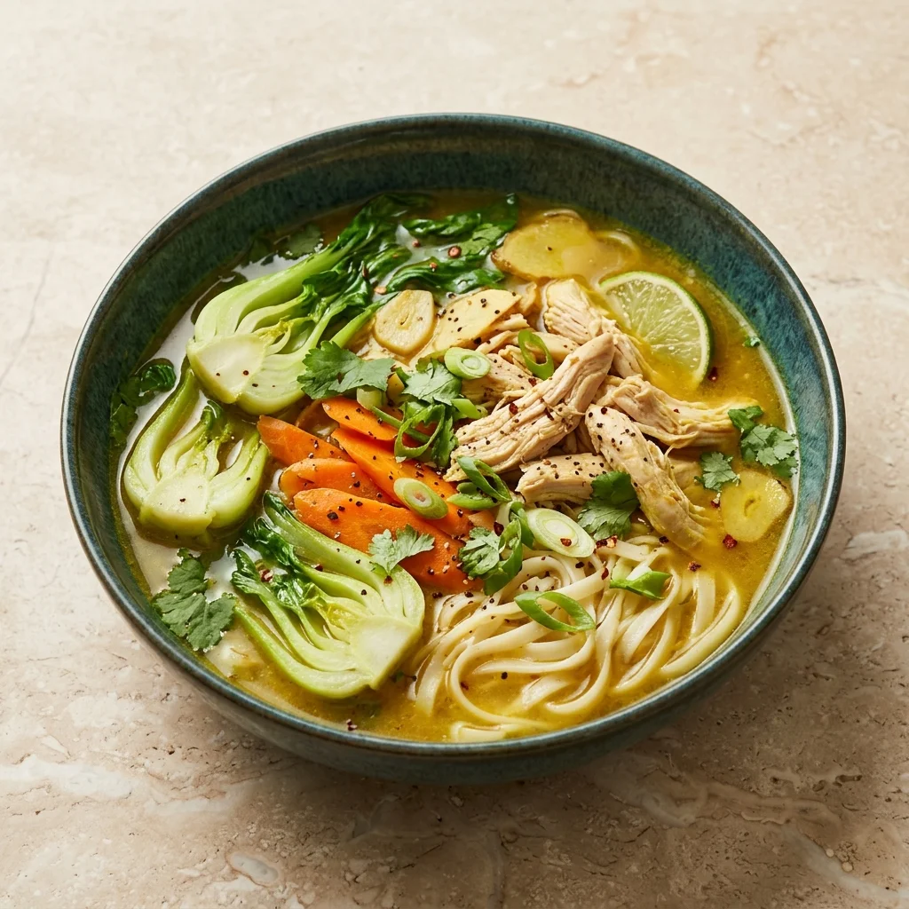Asian-Inspired Chicken Noodle Soup with Turmeric & Ginger