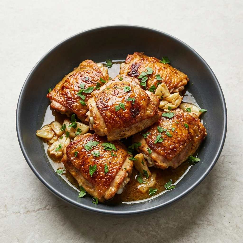 Crispy Pan-Seared Chicken Thighs with Garlic