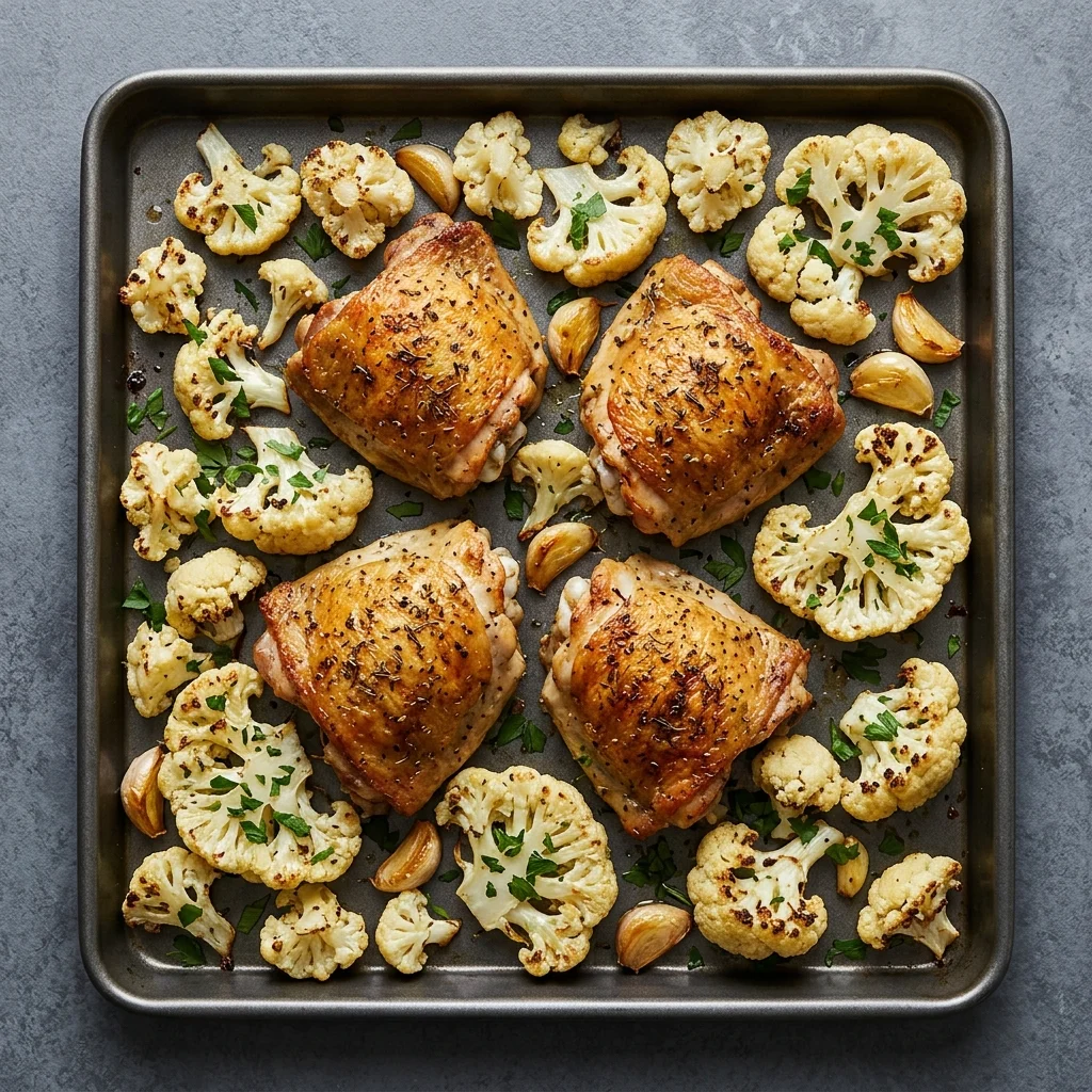 Sheet Pan Chicken with Roasted Cauliflower and Garlic