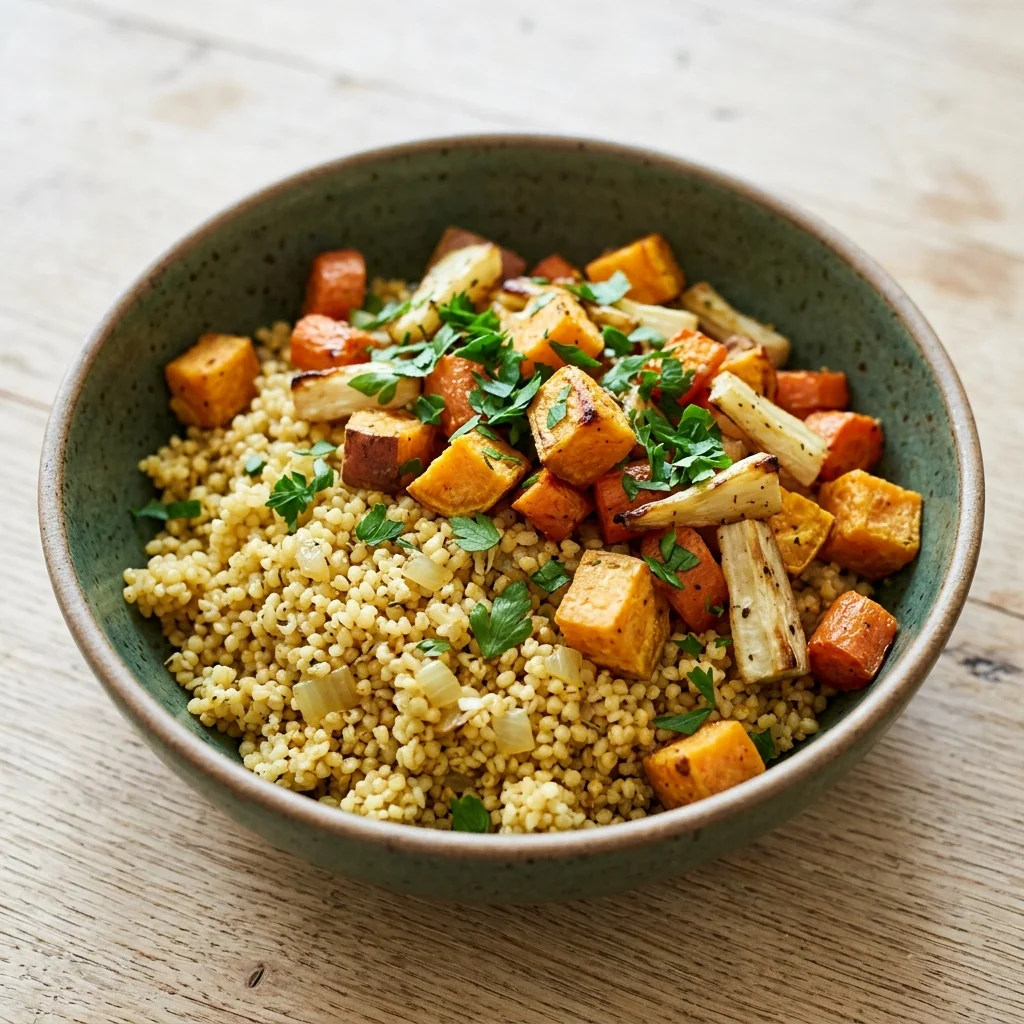 Millet Pilaf with Roasted Root Vegetables