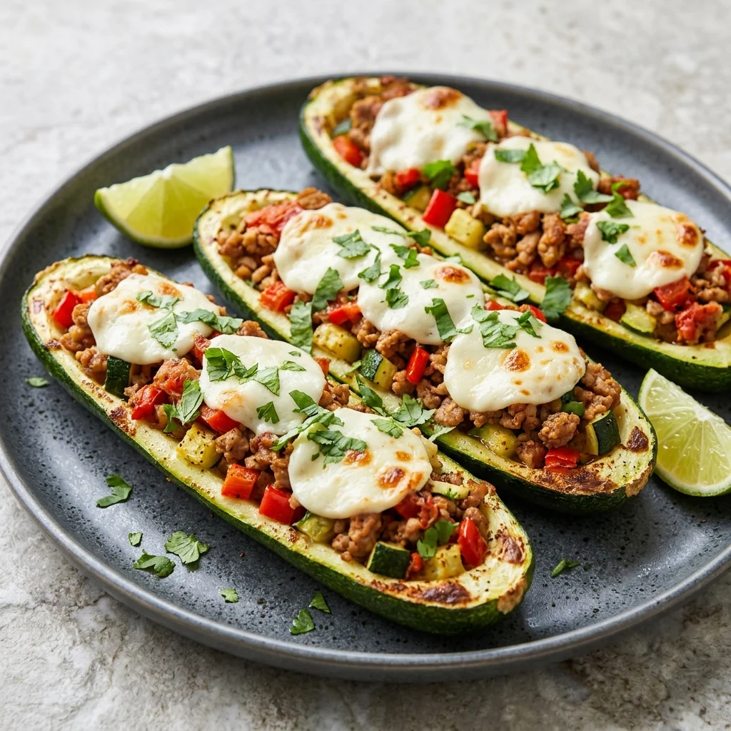 Turkey Taco Stuffed Zucchini Boats