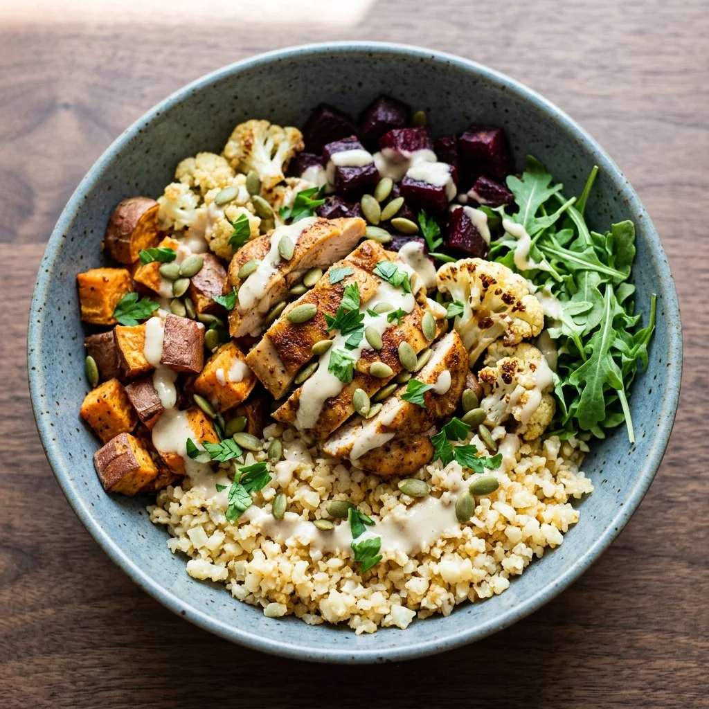 Paleo Roasted Vegetable Buddha Bowl with Tahini Dressing