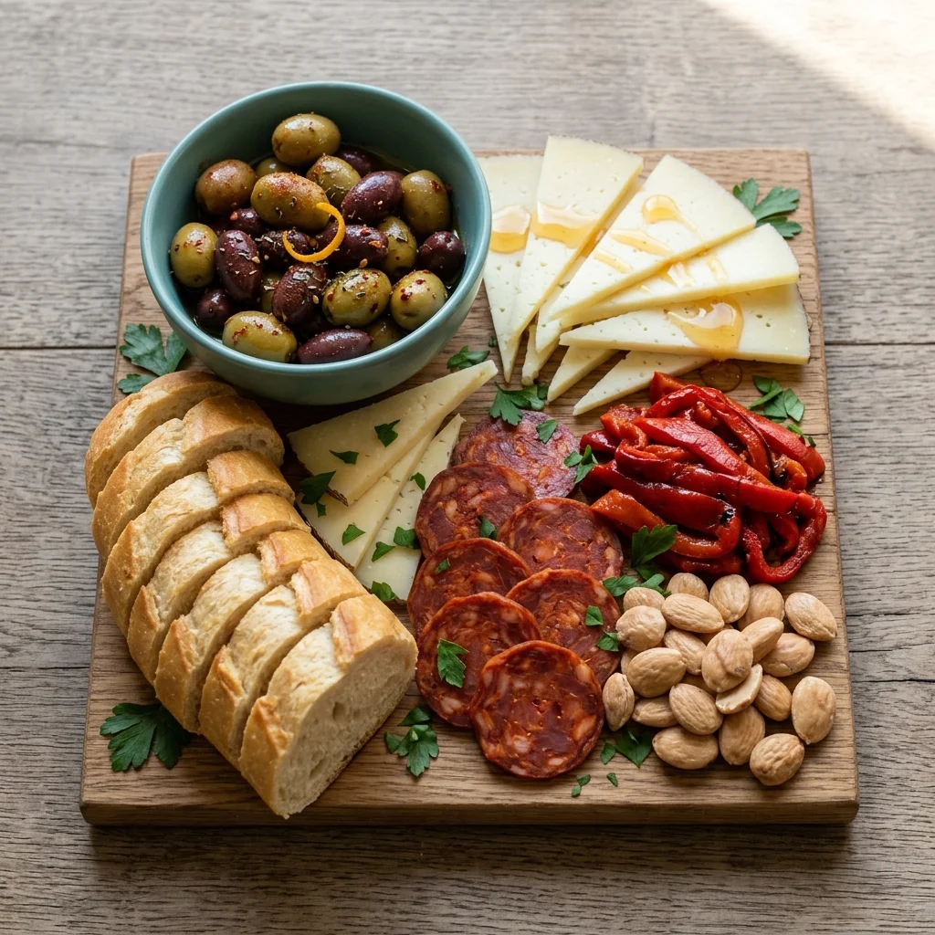Spanish Tapas Board with Manchego, Chorizo & Olives