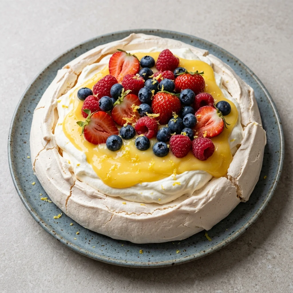 Pavlova with Lemon Curd and Berries