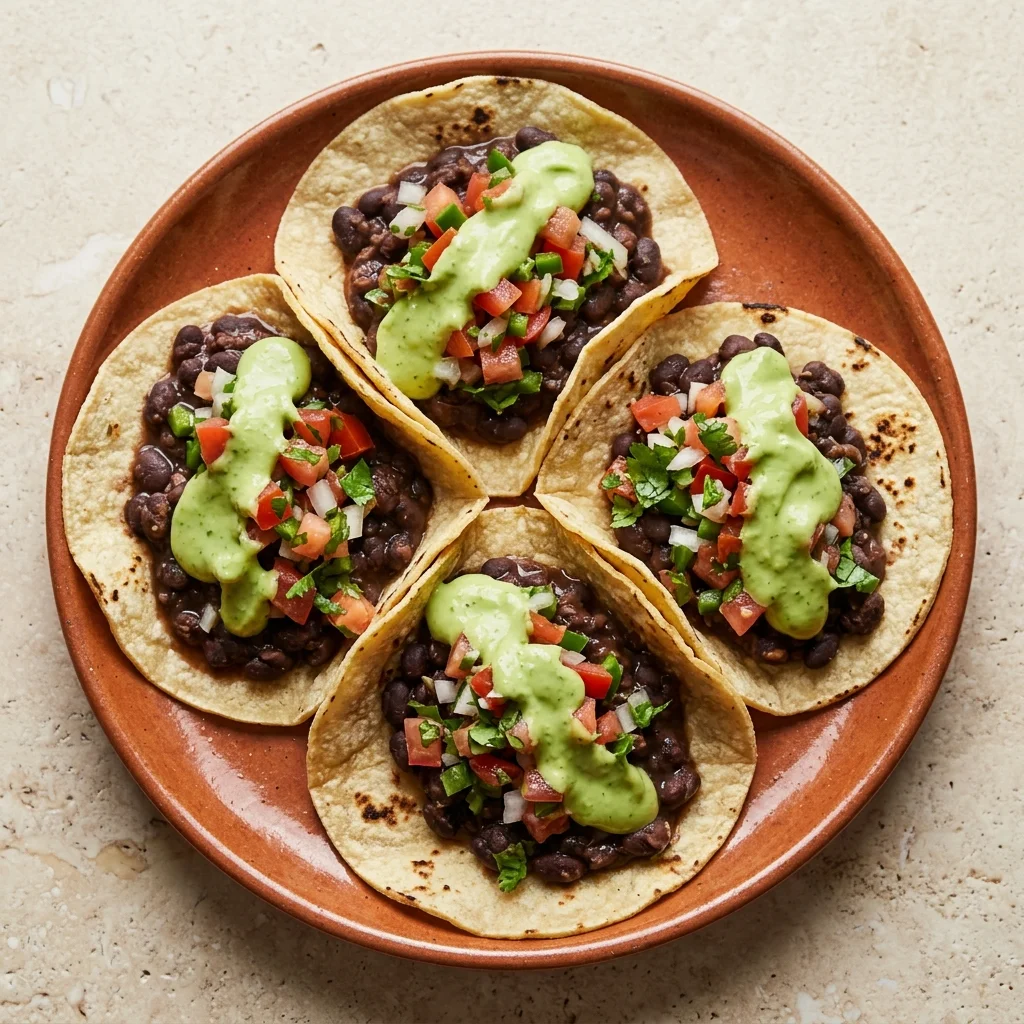 Avocado Crema Black Bean Tacos with Fresh Pico