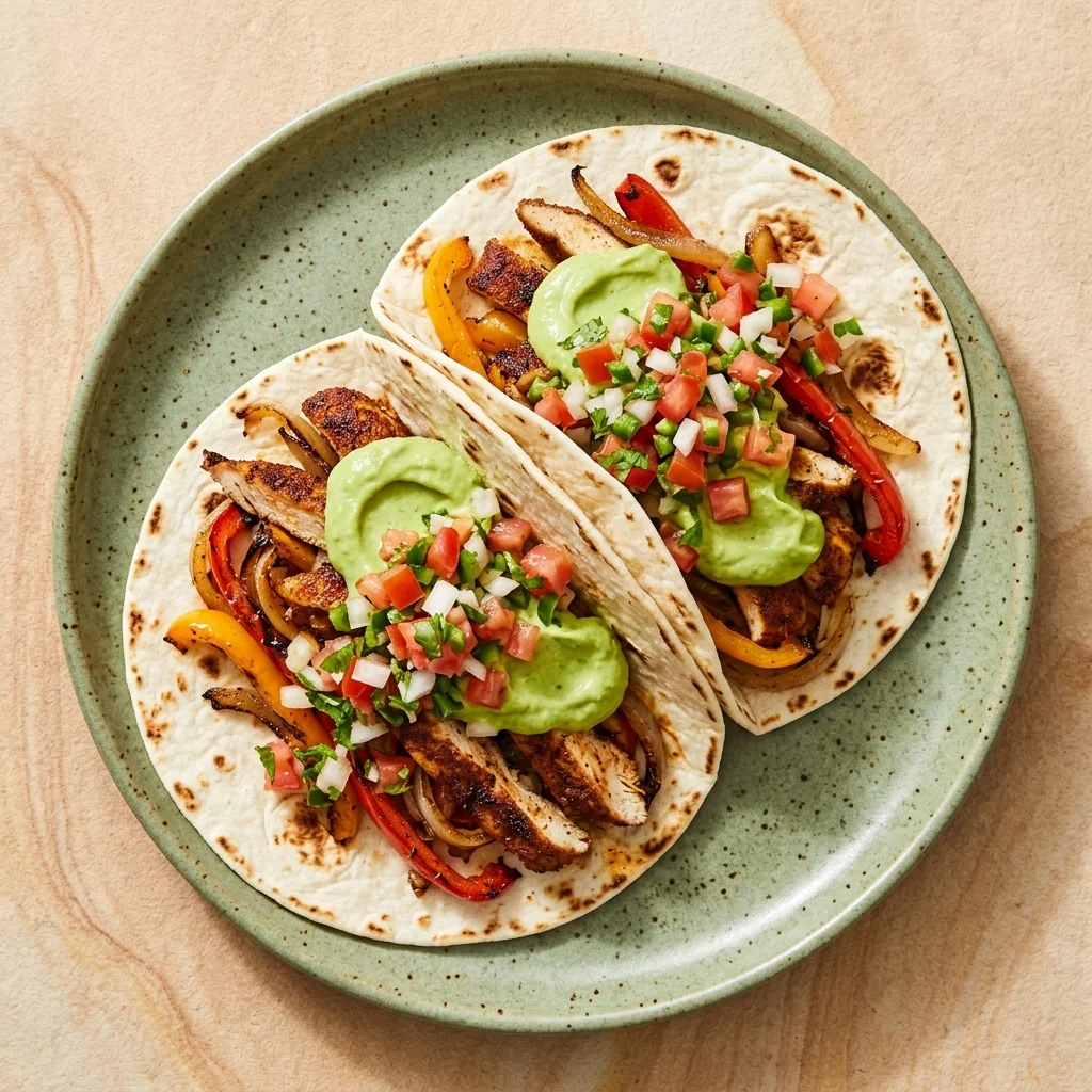 Avocado Crema Chicken Fajitas with Fresh Pico