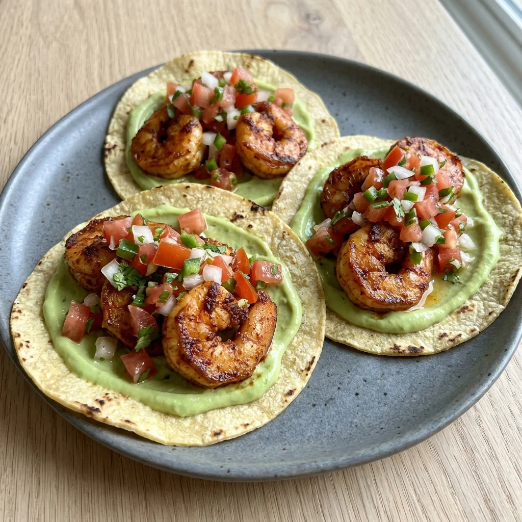 Avocado Crema Shrimp Tacos with Fresh Pico