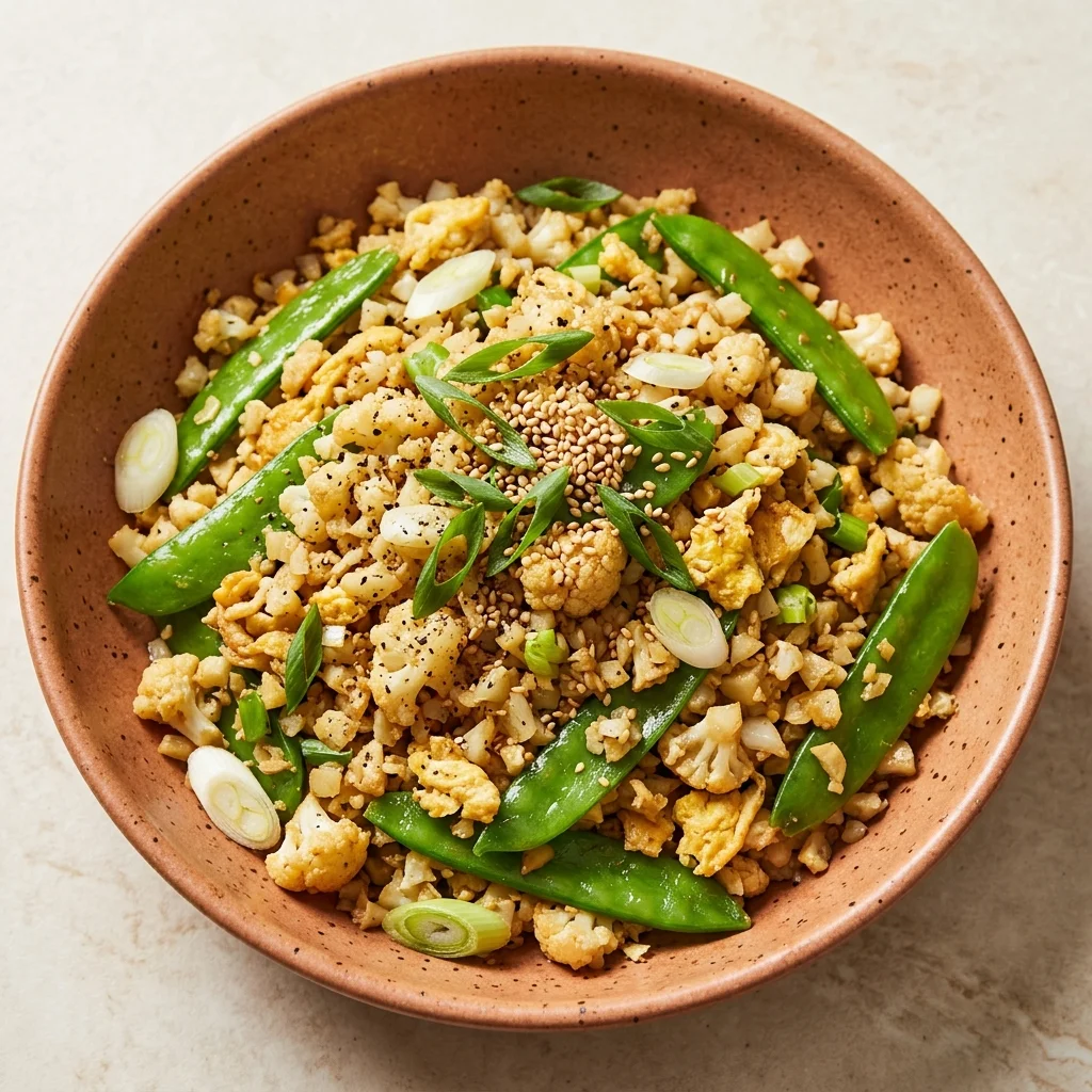 Black Pepper Cauliflower Fried Rice with Snow Peas