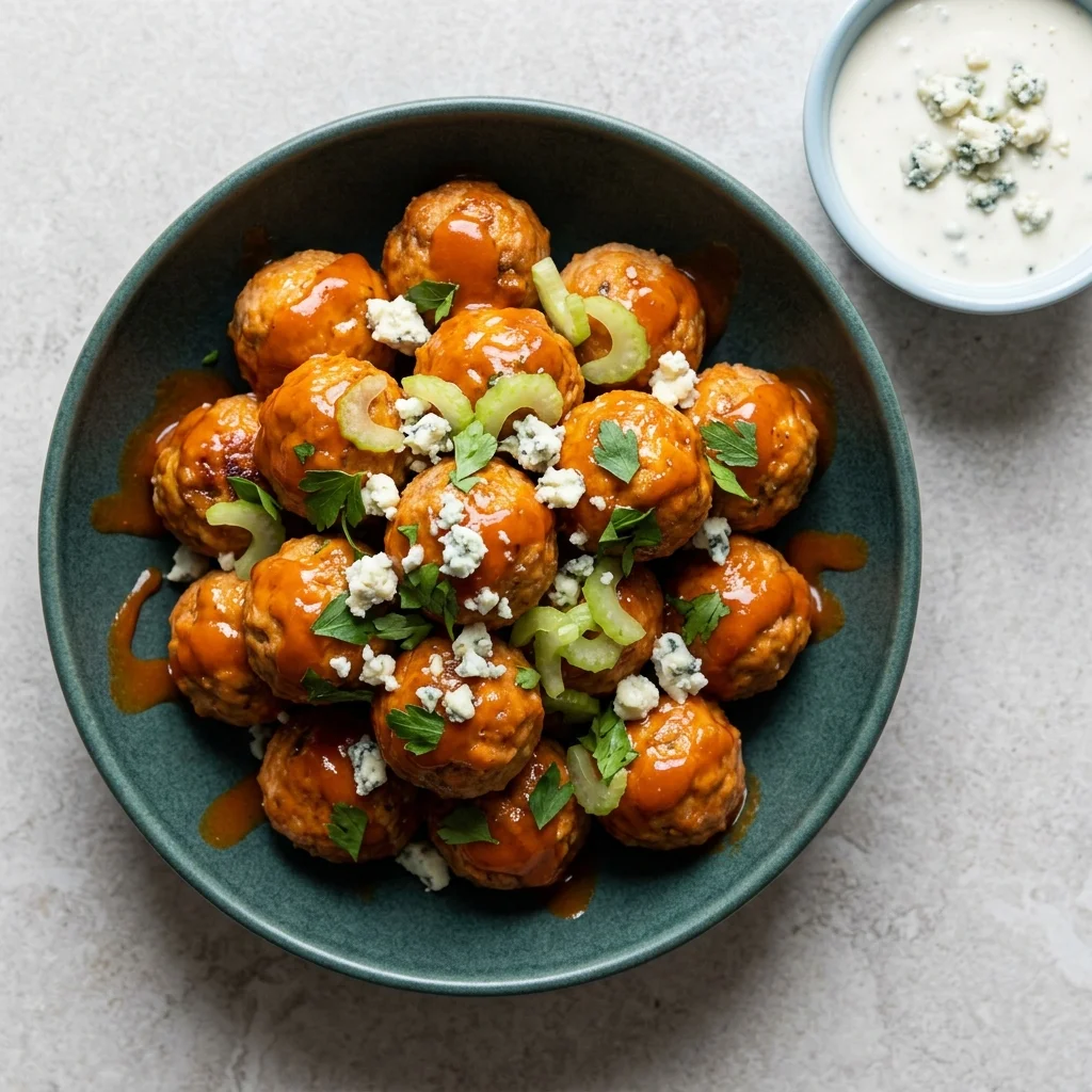 Buffalo Turkey Meatballs with Blue Cheese