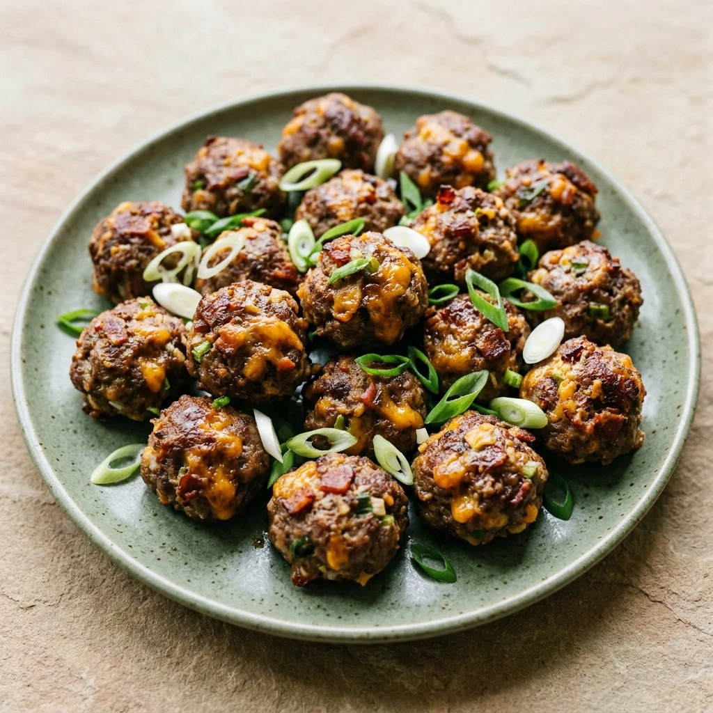 Cheddar Bacon Beef Meatballs with Scallions