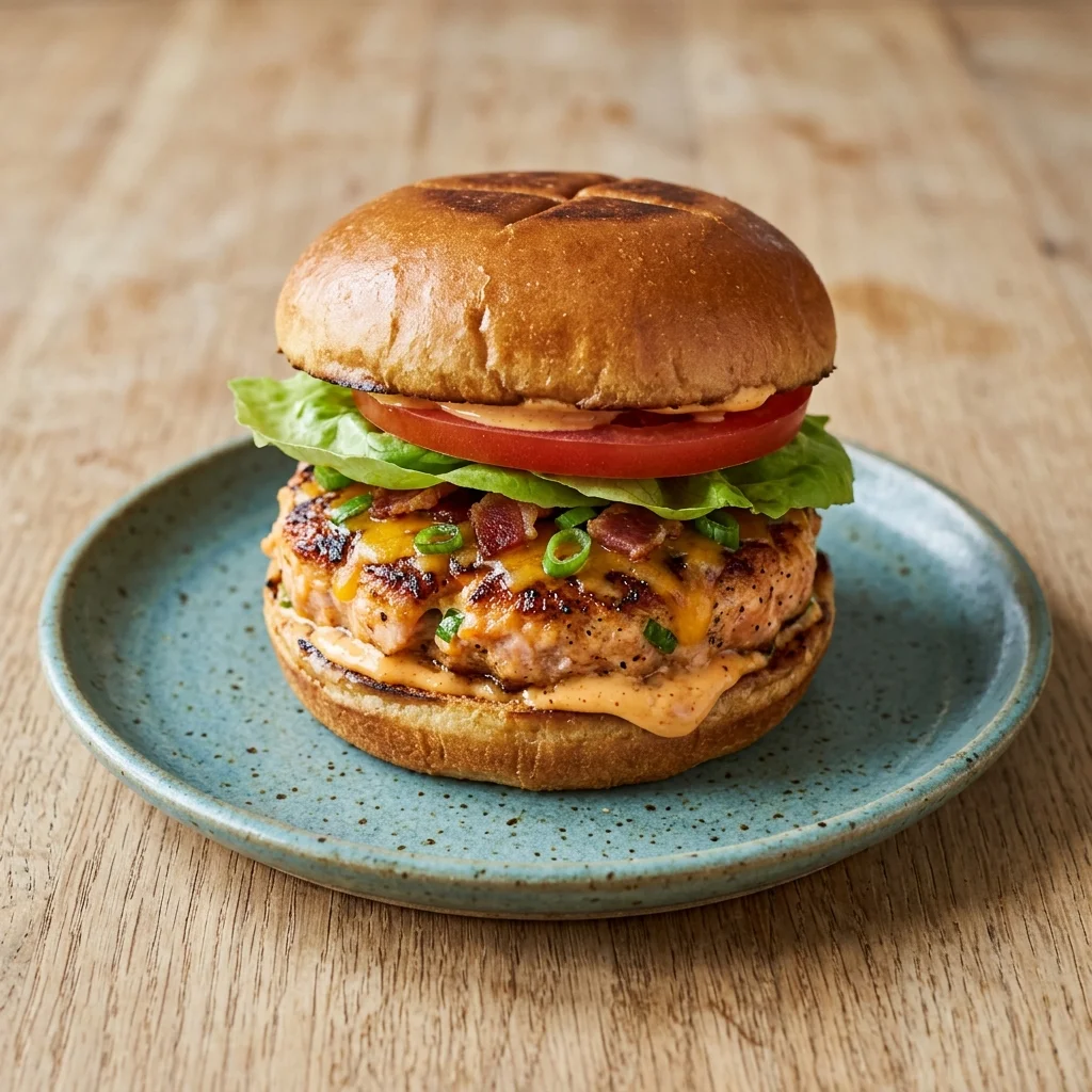 Cheddar Bacon Salmon Burgers with Scallions