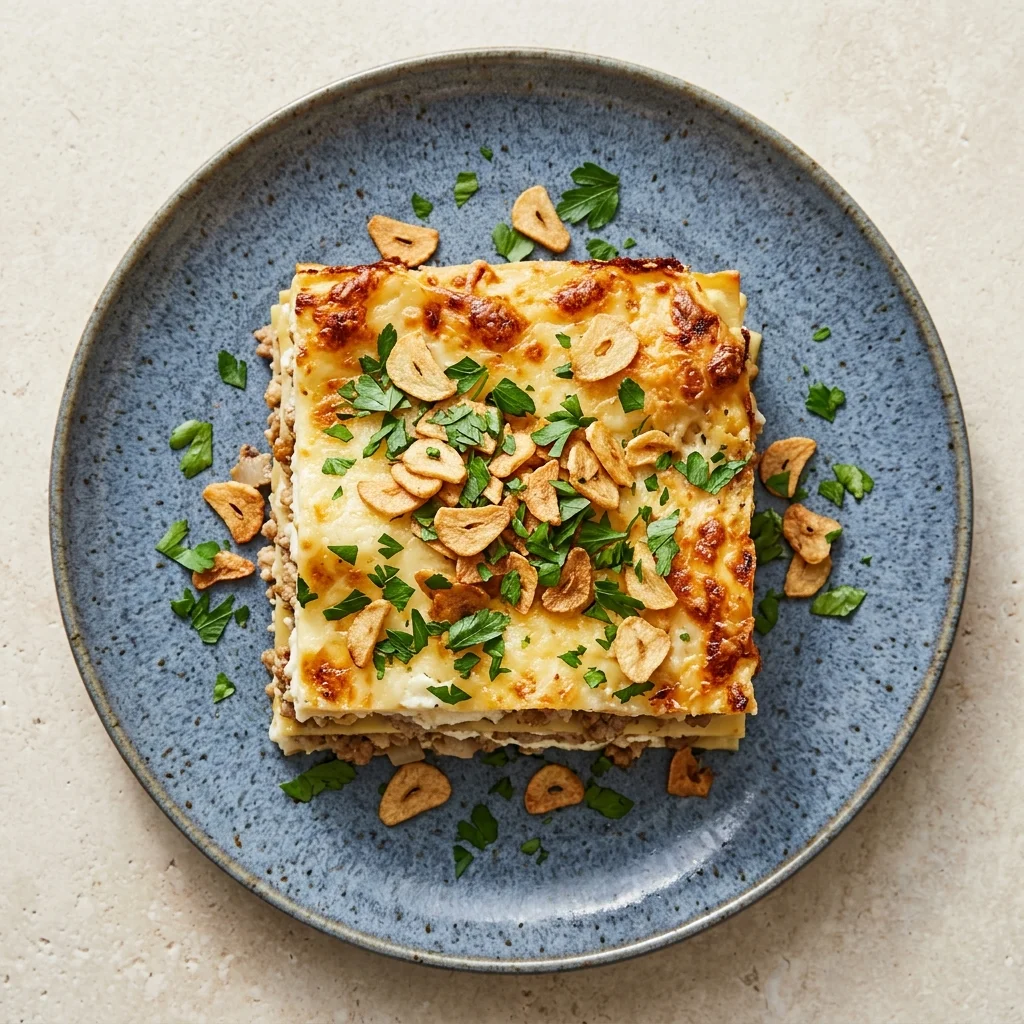 Garlic Parmesan Turkey Lasagna with Crispy Garlic