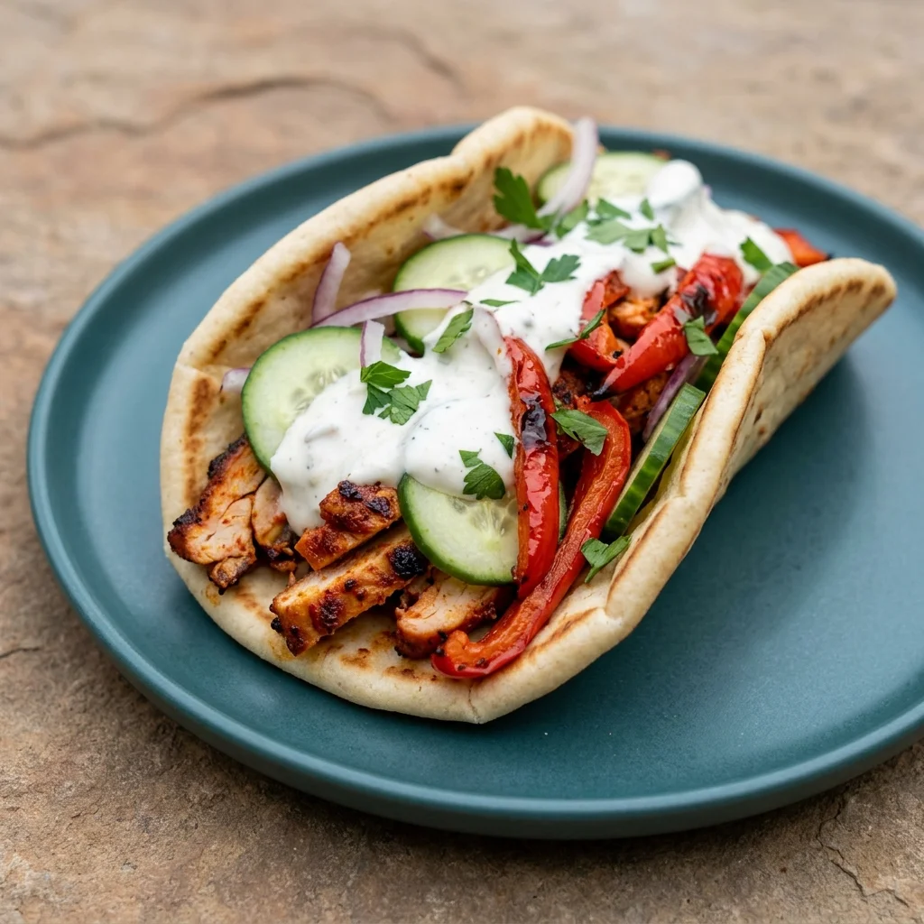 Harissa Chicken Gyros with Roasted Peppers