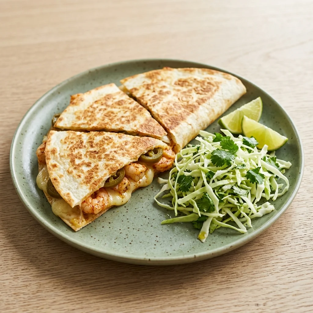 Pickled Jalapeño Shrimp Quesadillas with Cilantro Slaw