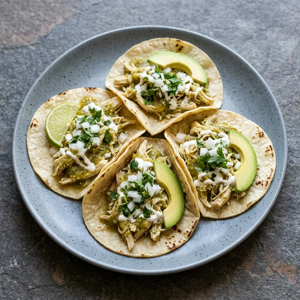 Salsa Verde Chicken Tacos with Roasted Tomatillo Sauce