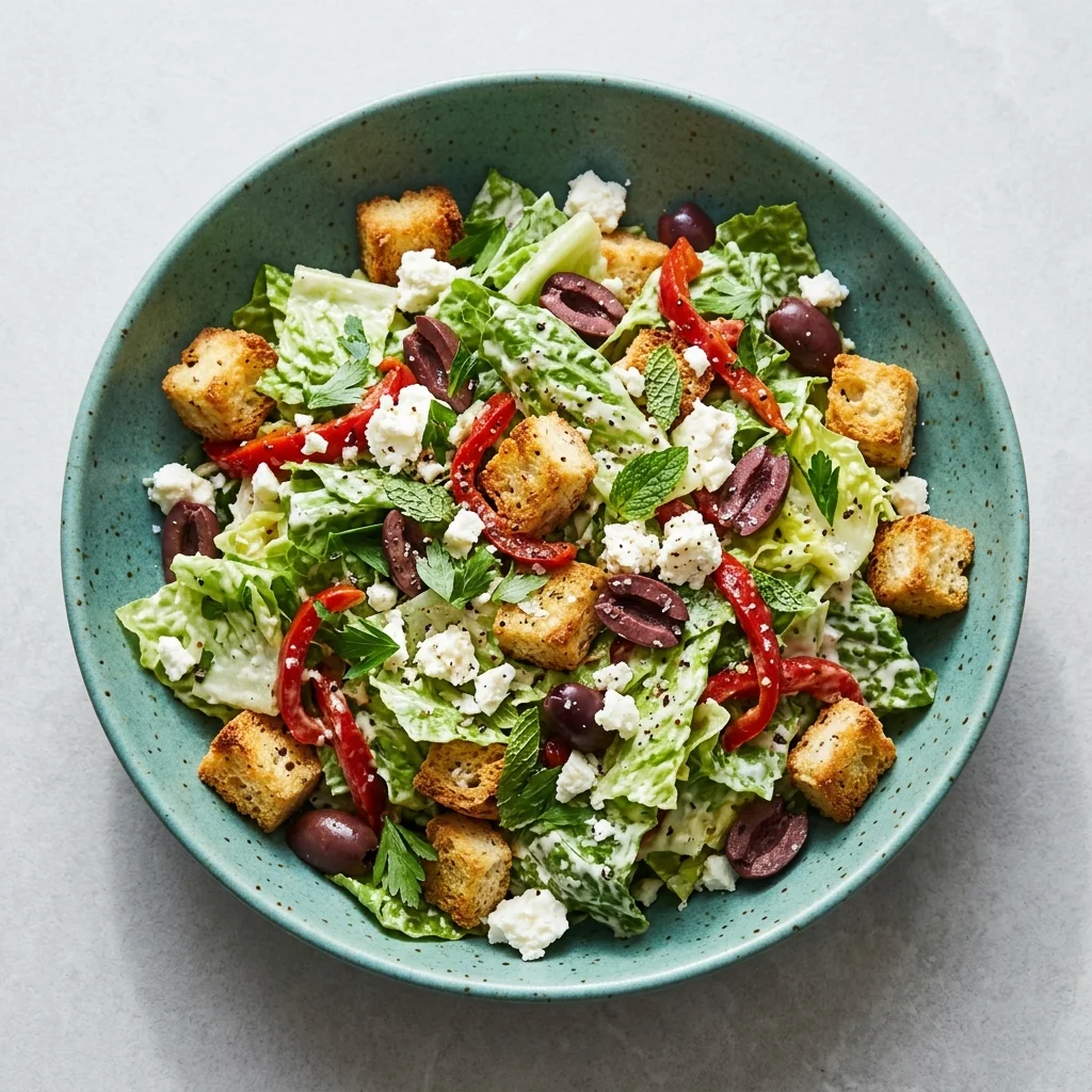 Mediterranean Caesar Salad with Feta and Olives