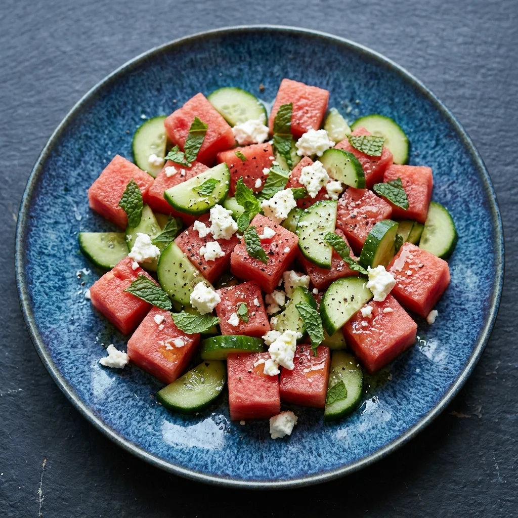Watermelon Cucumber Mint Salad