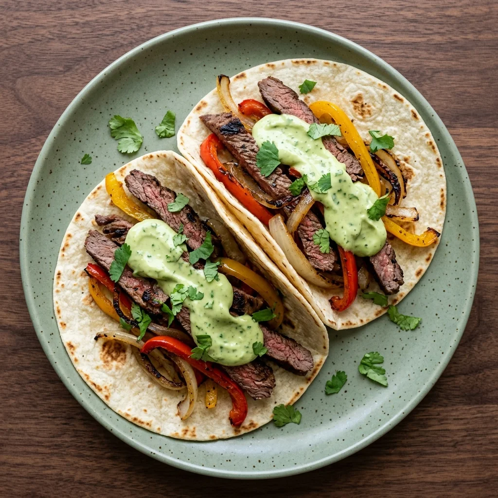 Gluten Free Beef Fajitas with Avocado Crema