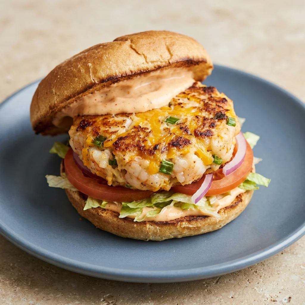 Gluten Free Cheddar Shrimp Burger