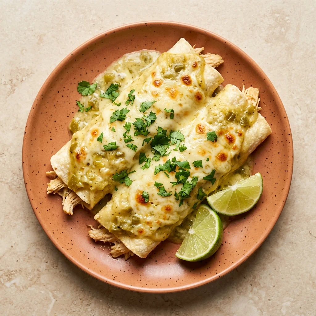 Gluten Free Creamy Green Chile Chicken Enchiladas