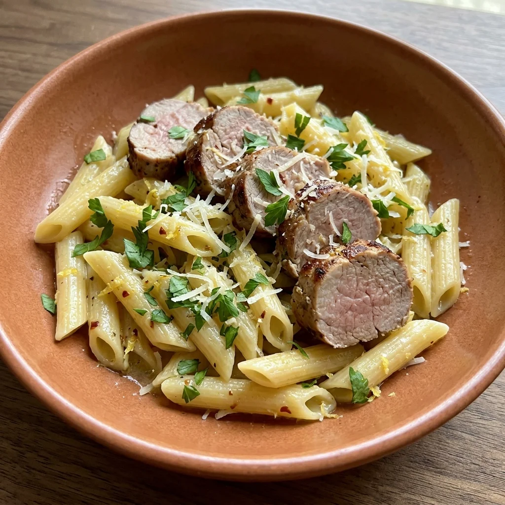 Gluten Free Lemon Garlic Pork Tenderloin Pasta