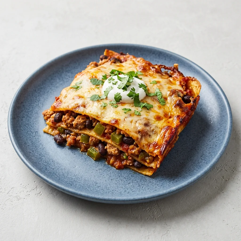 Gluten Free Red Chile Turkey Sausage Enchilada Casserole