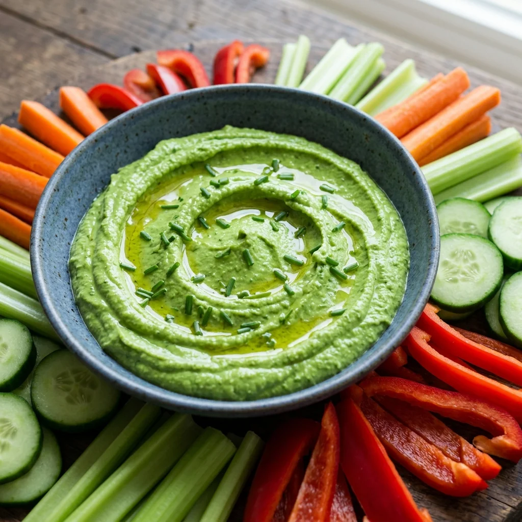 Vegan Green Goddess Hummus with Crunchy Vegetables