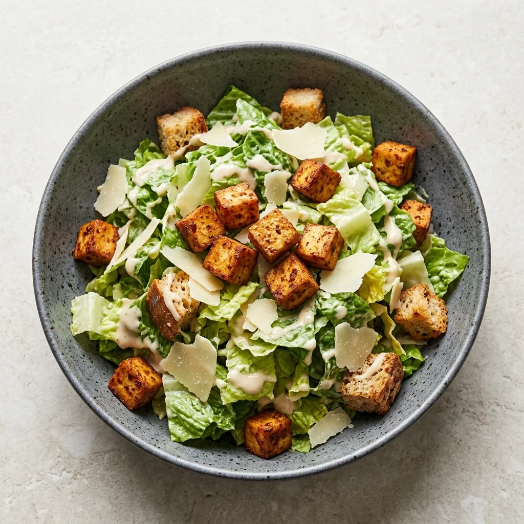 Vegan Caesar Salad with Crispy Tofu