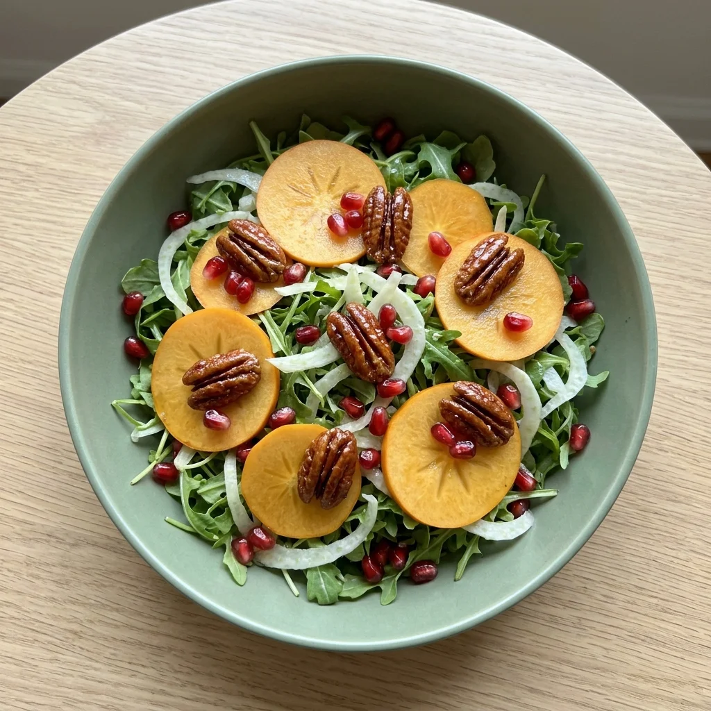 Vegan Persimmon Salad with Candied Pecans and Citrus Vinaigrette