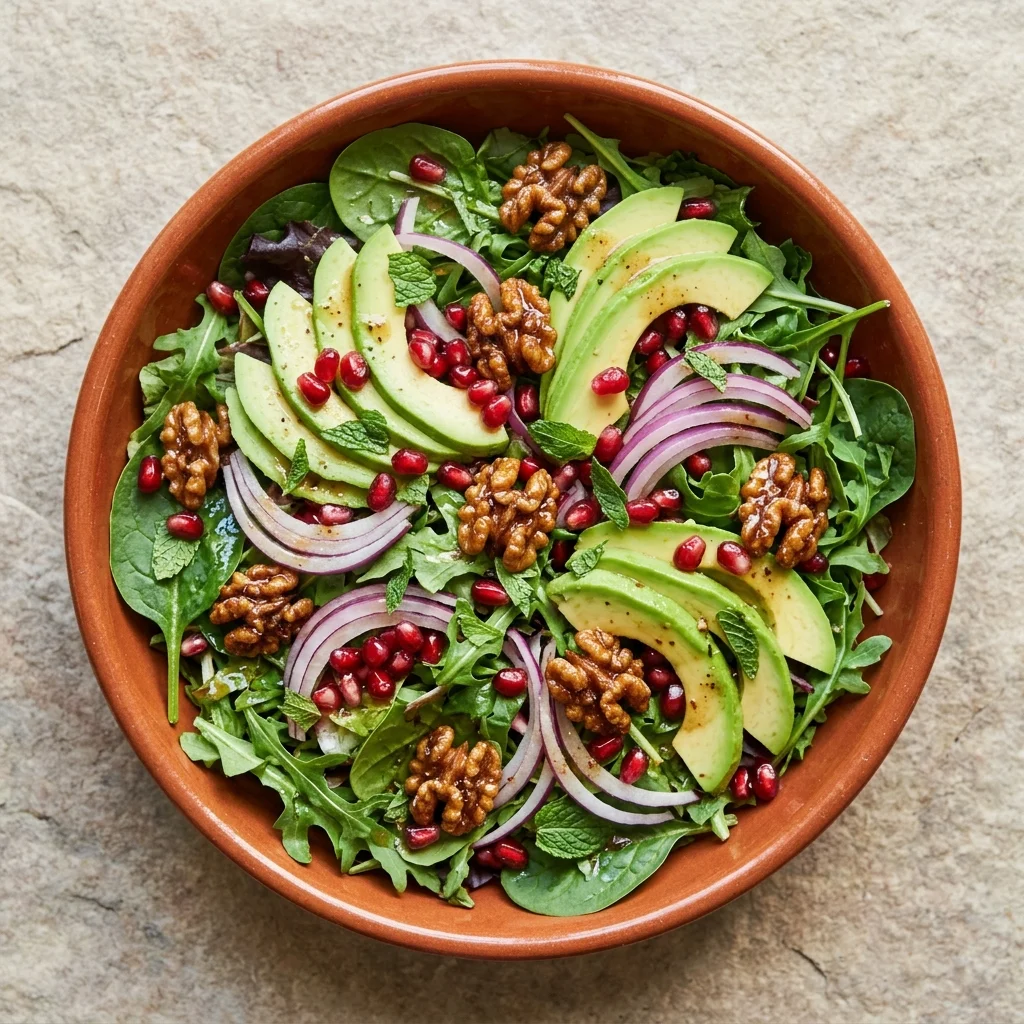 Vegan Pomegranate Salad with Candied Walnuts & Citrus Dressing