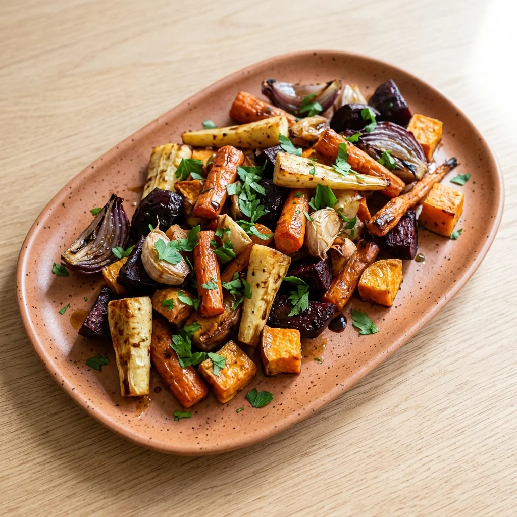Vegan Roasted Root Vegetables with Garlic