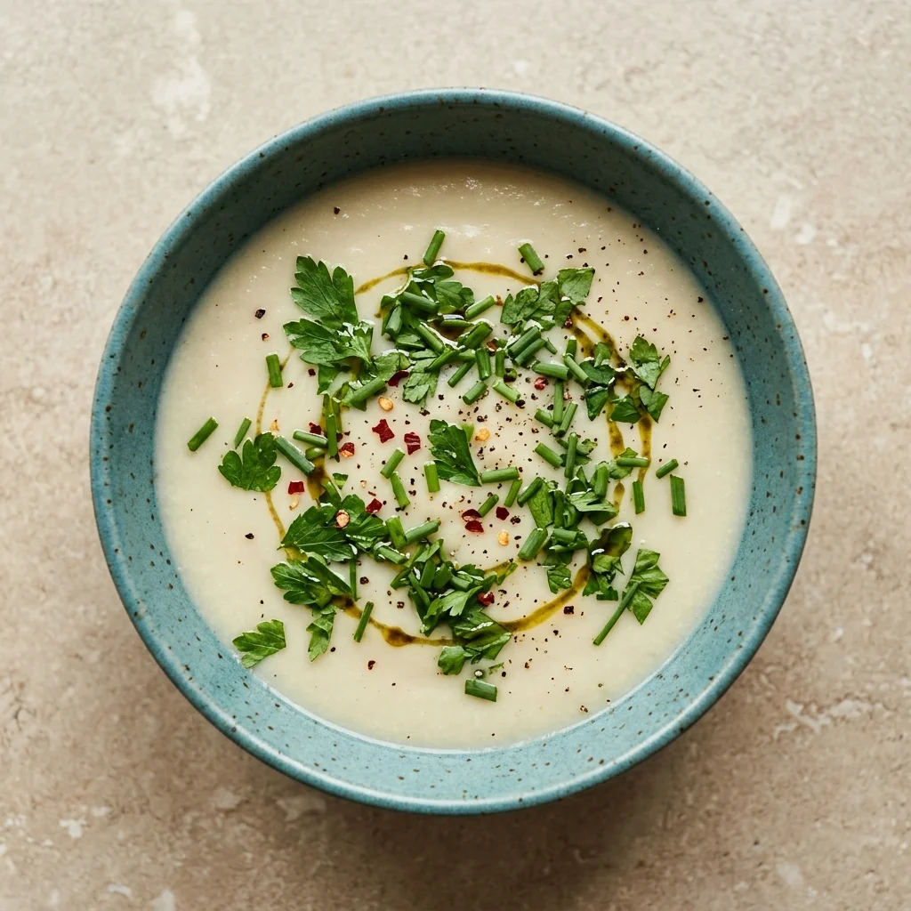 Vegan Cauliflower Soup with Coconut Milk and Fresh Herbs