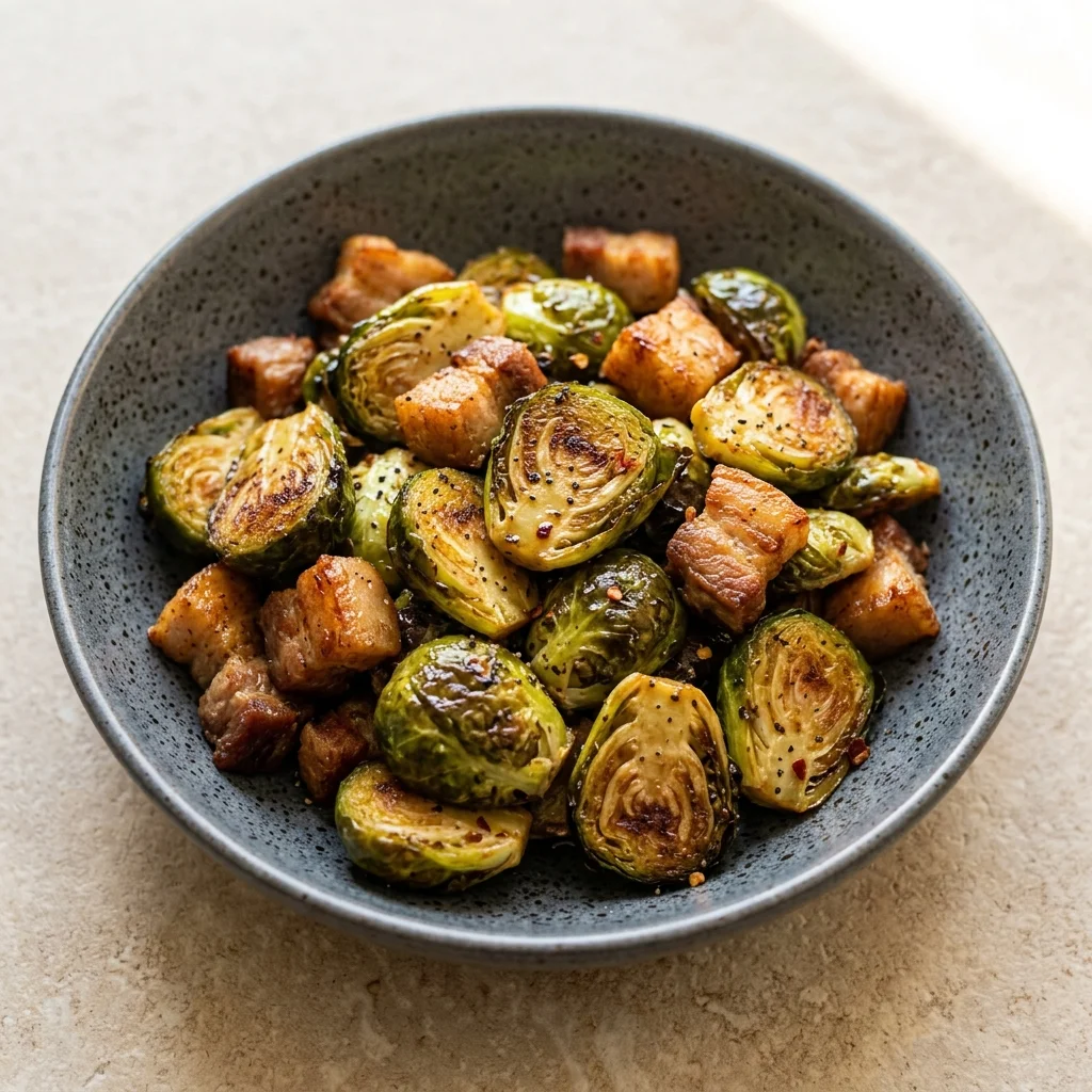 Roasted Brussels Sprouts with Pork Belly and Maple