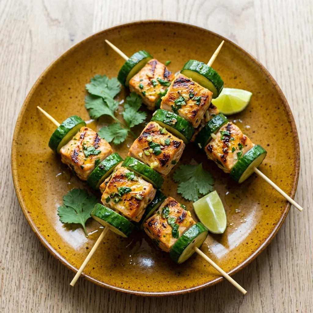 Cilantro-Lime Salmon Cucumber Skewers