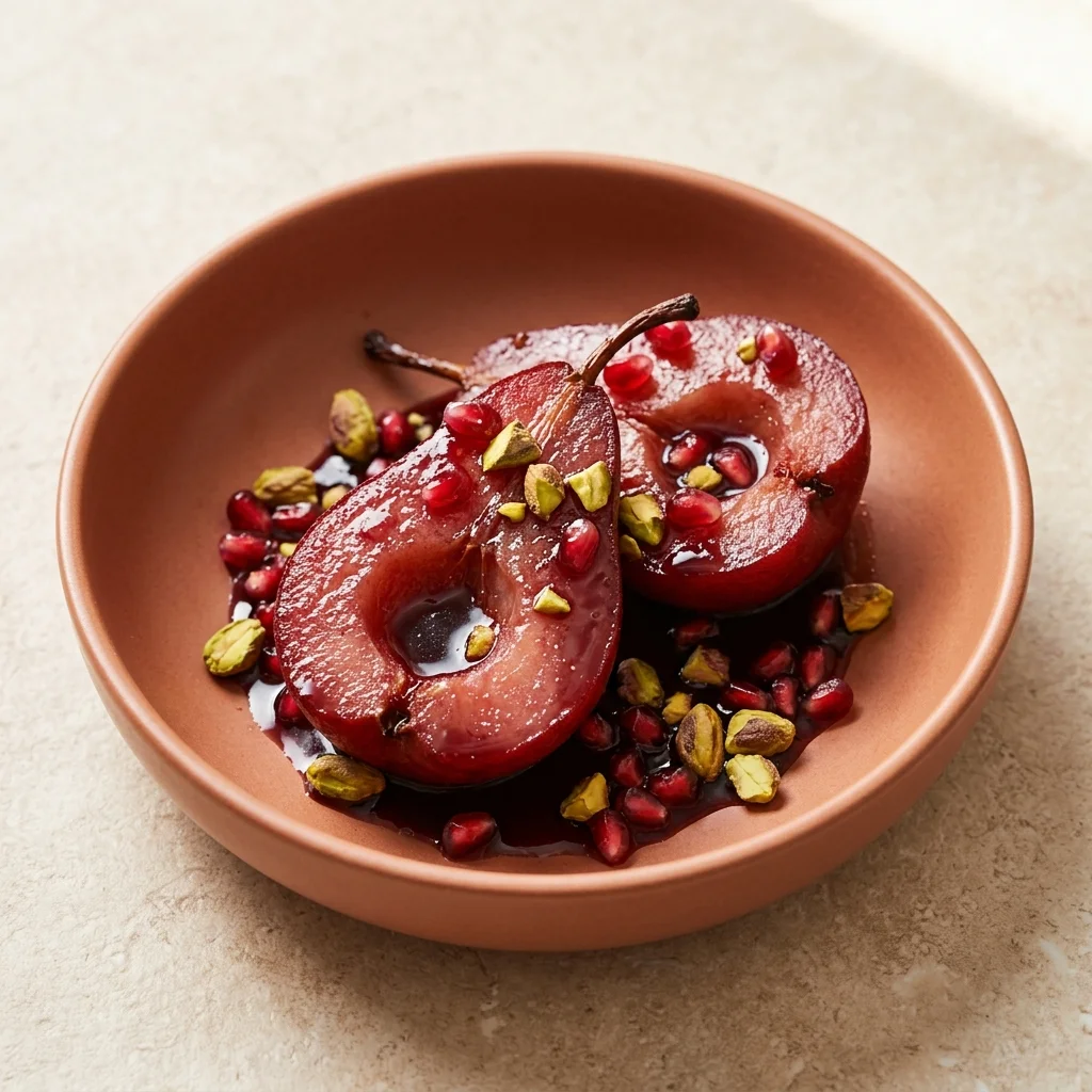 Spiced Poached Pears in Pomegranate Juice