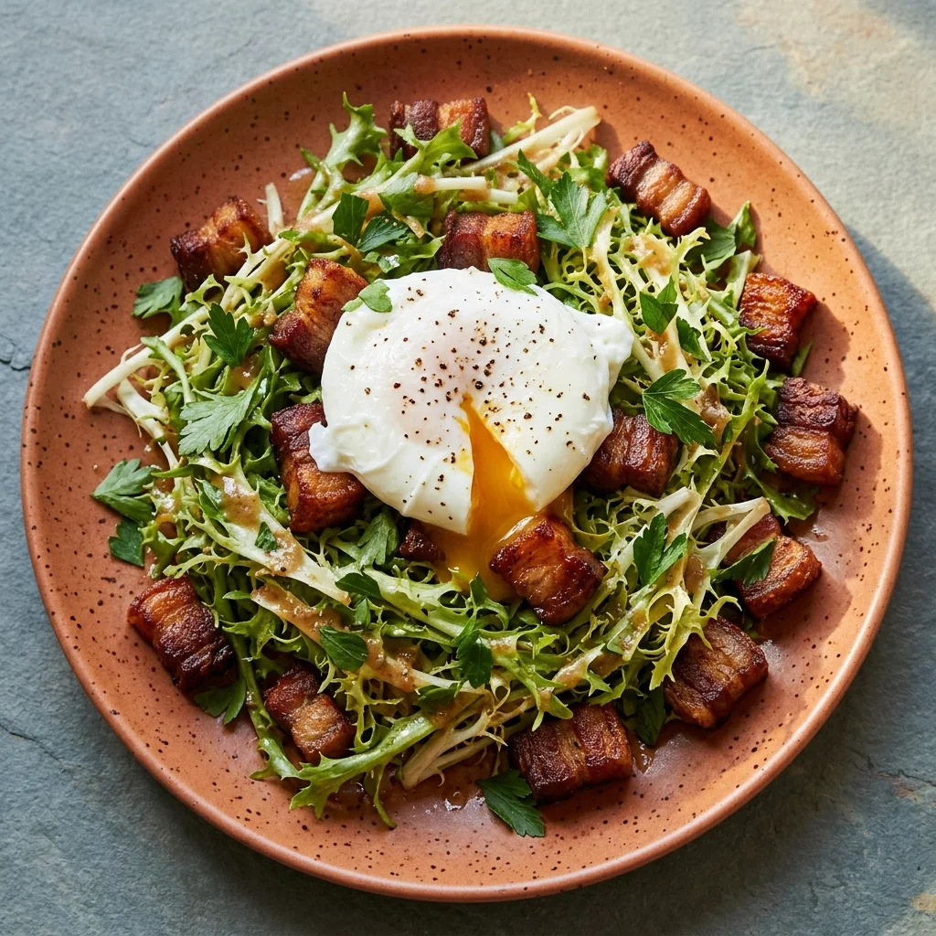 Frisée Salad with Crispy Pork Belly and Poached Egg